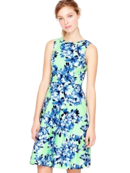 J. Crew Dresses & Skirts - J.Crew Photo Floral Dress Green Blue Sleeveless Fit & Flare A-Line